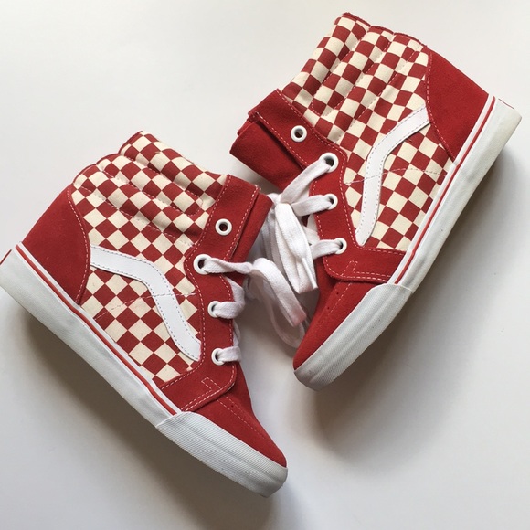 Vans Shoes - Vans Checkered Red White Wedge Sneakers
